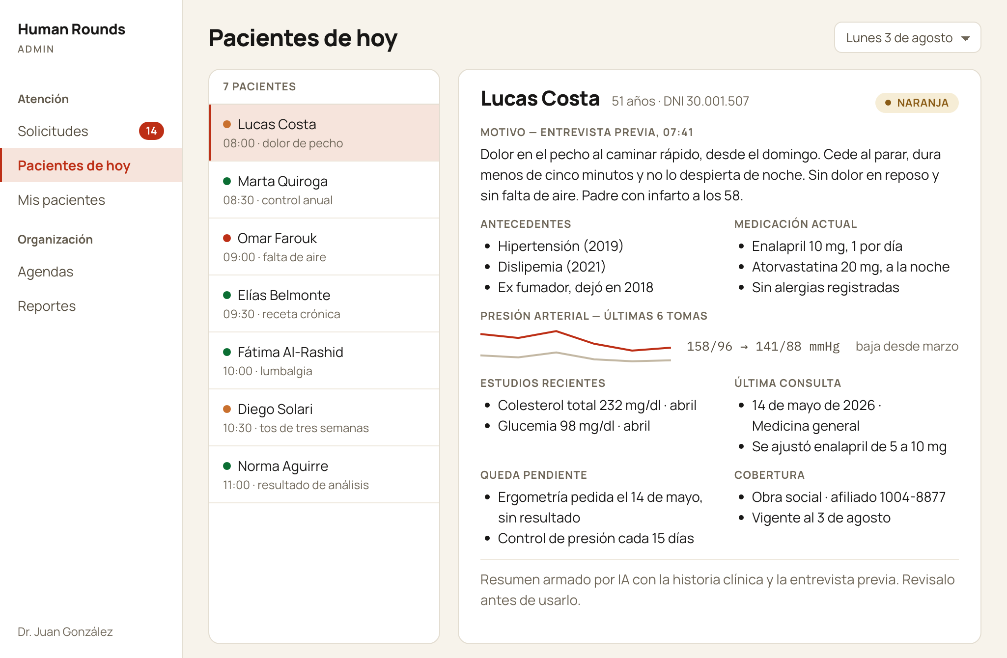 Today’s patient list with a pre-visit summary open